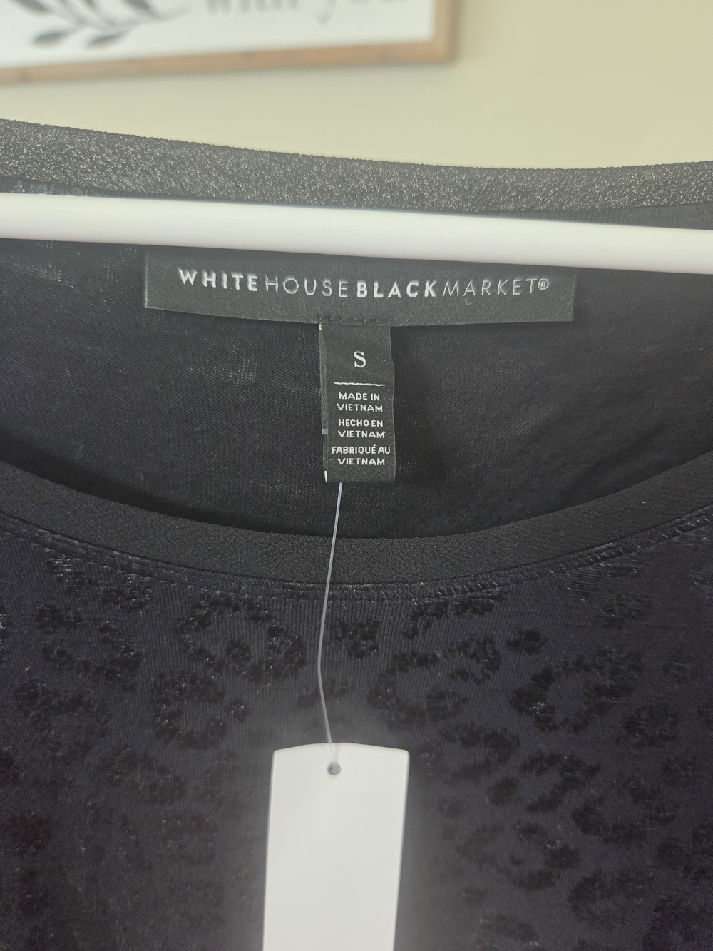 White House Black Market Black Metalic Leopard-Print Women's Top - S